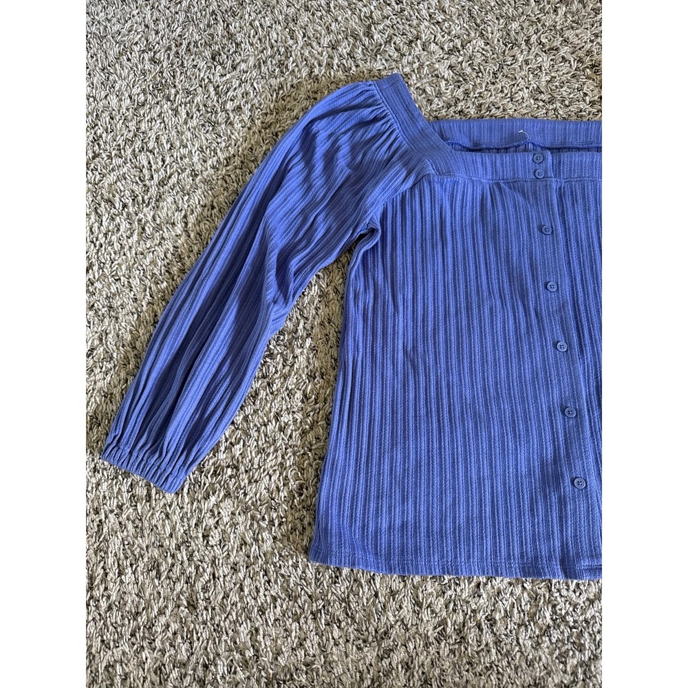 Loft Women's Purple Ribbed Button Down Square Neckline Top Size Petite Small - Picture 4 of 8